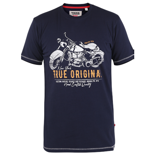 D555 Axbridge True Original Motorrad Print T-Shirt Blau